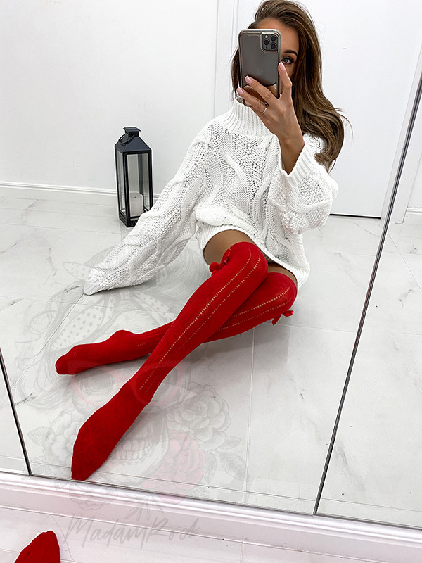 Zakolanówki damskie z kokardką czerwone Zakolanówki damskie z kokardką czerwone