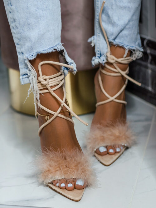 Sandały szpilki z puszkiem Madam Meeru beżowe