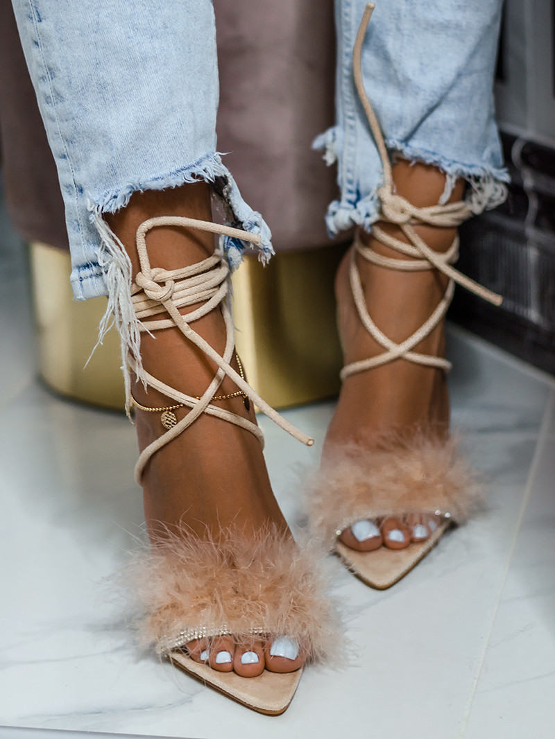 Sandały szpilki z puszkiem Madam Meeru beżowe