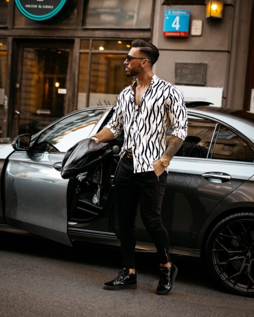 Koszula męska dopasowana Ola Voga Elegant Print biała