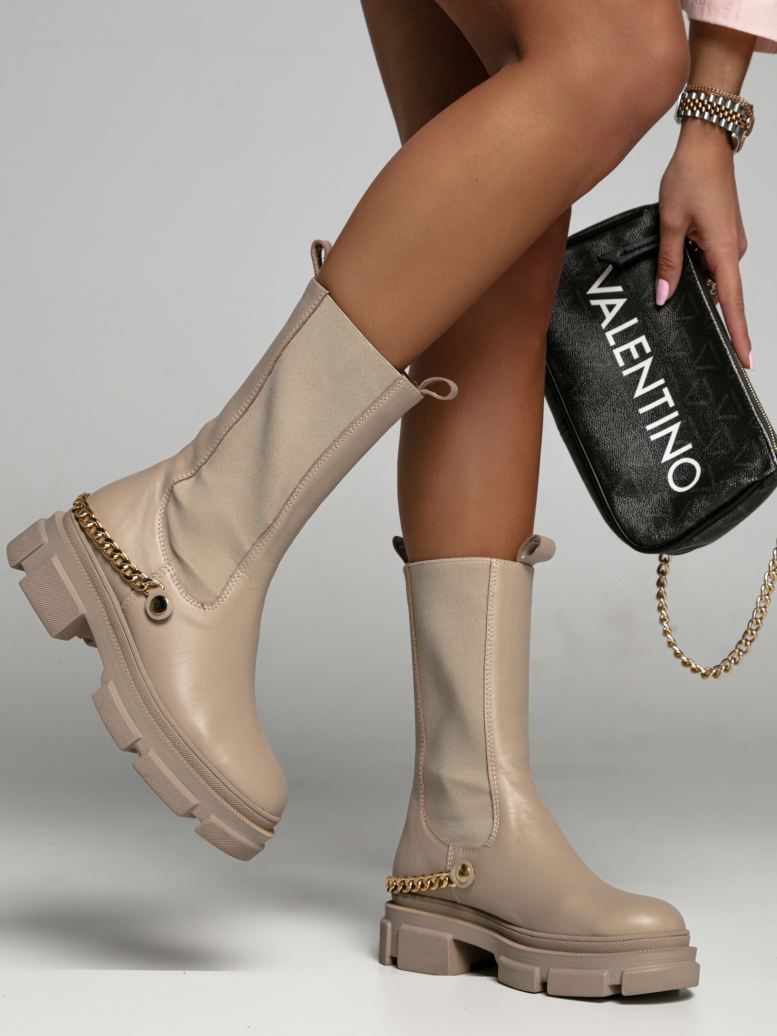 Botki trapery Rock Nendes beżowe skórzane