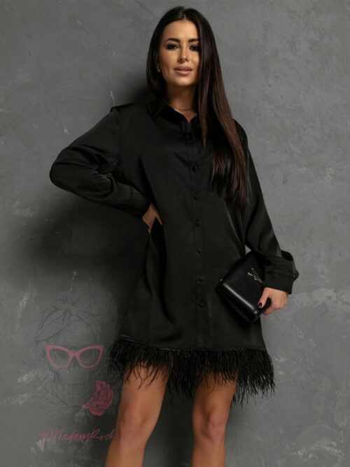 Koszula satynowa z piórami Melania czarna