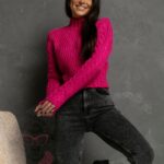 Sweter pleciony krótki Talis fuksja