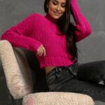 Sweter pleciony krótki Talis fuksja