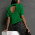 Sweterek moherowy z wycięciem Obes zielony