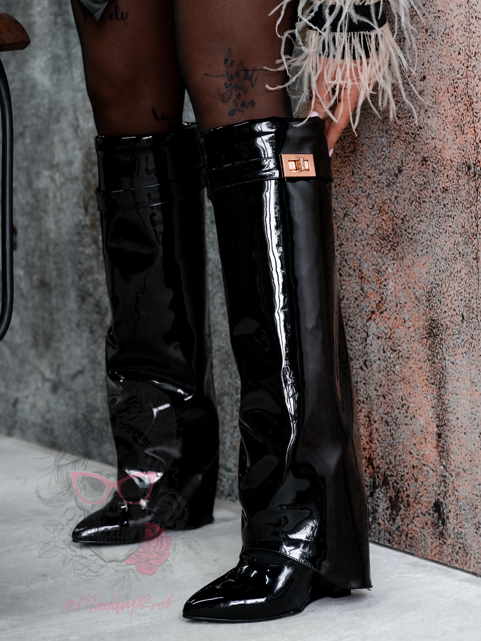 Kozaki koturny Madam Givme czarne lakierowane