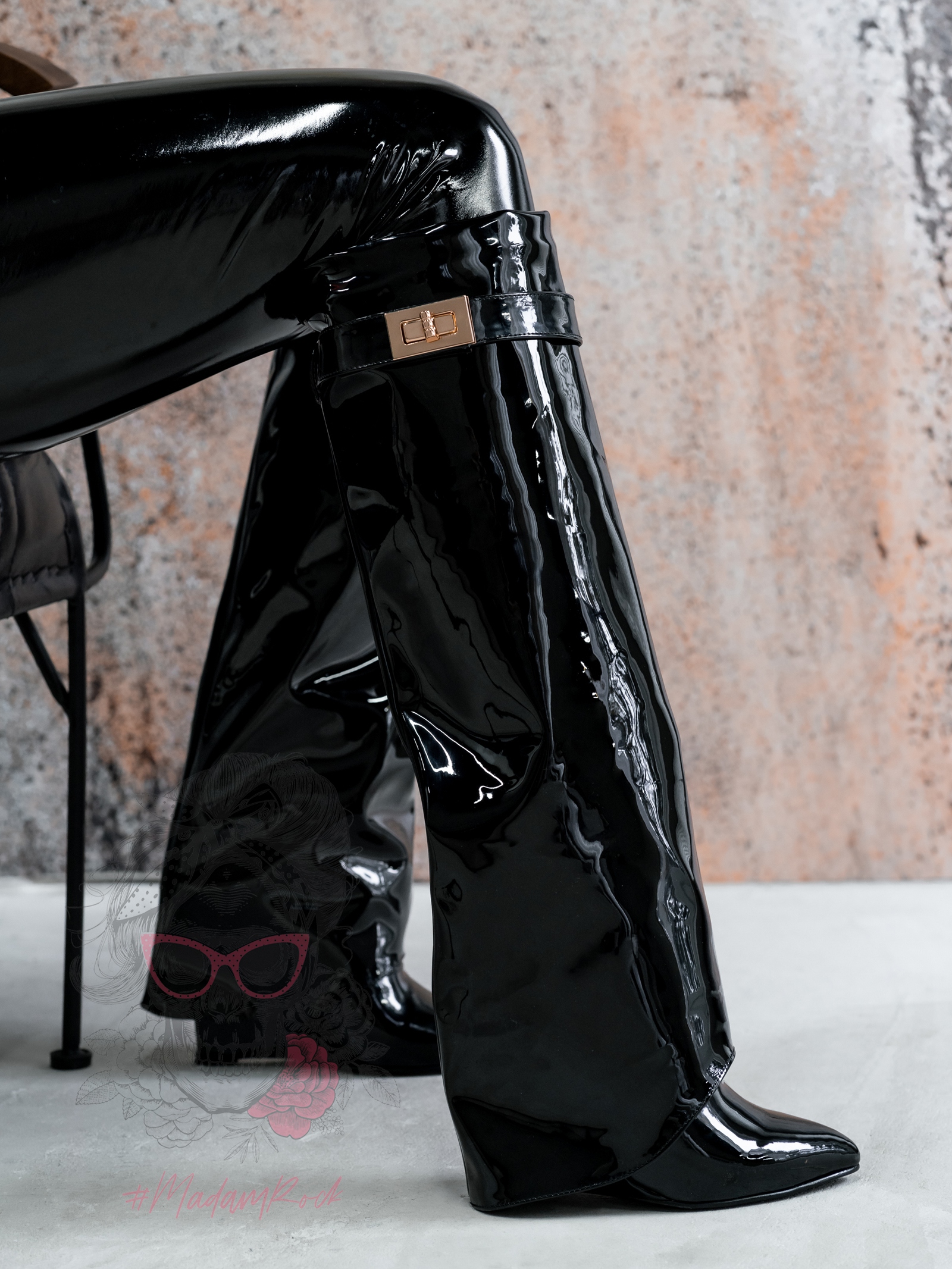 Kozaki koturny Madam Givme czarne lakierowane