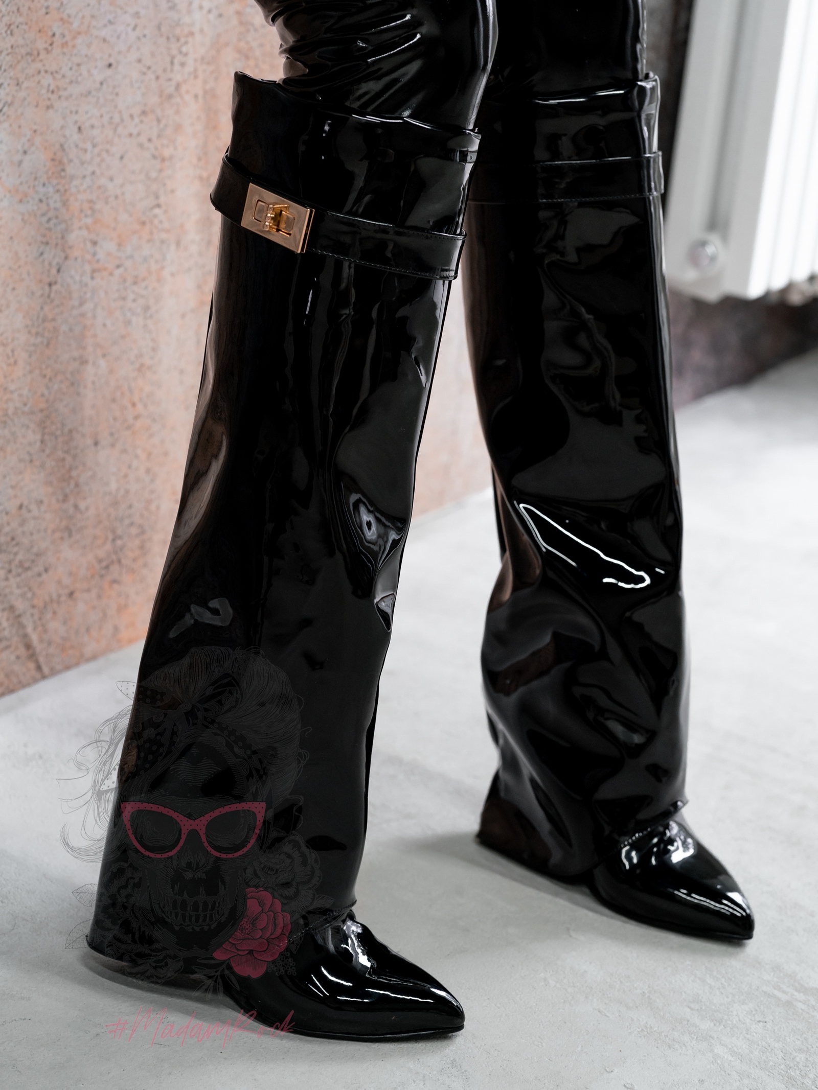 Kozaki koturny Madam Givme czarne lakierowane