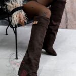 Kozaki koturny Madam Givme czekoladowe zamszowe