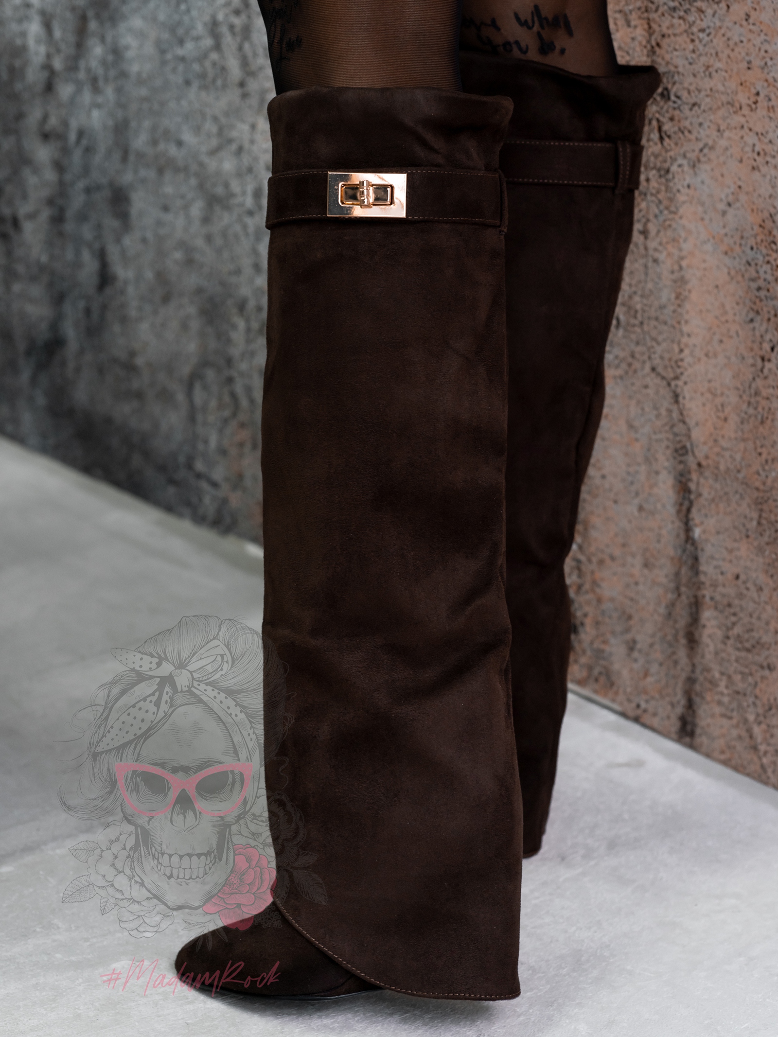 Kozaki koturny Madam Givme czekoladowe zamszowe Kozaki koturny Madam Givme czekoladowe zamszowe