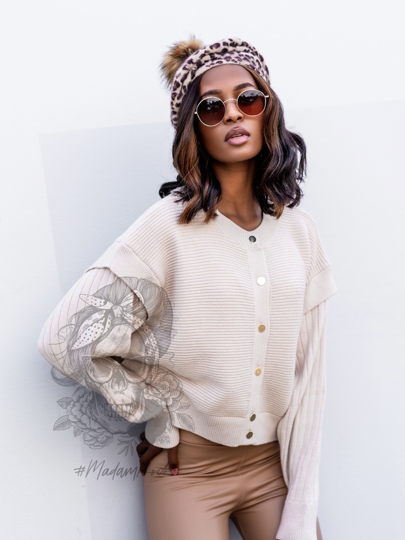 Beret moherowy z pomponem Igi panterka