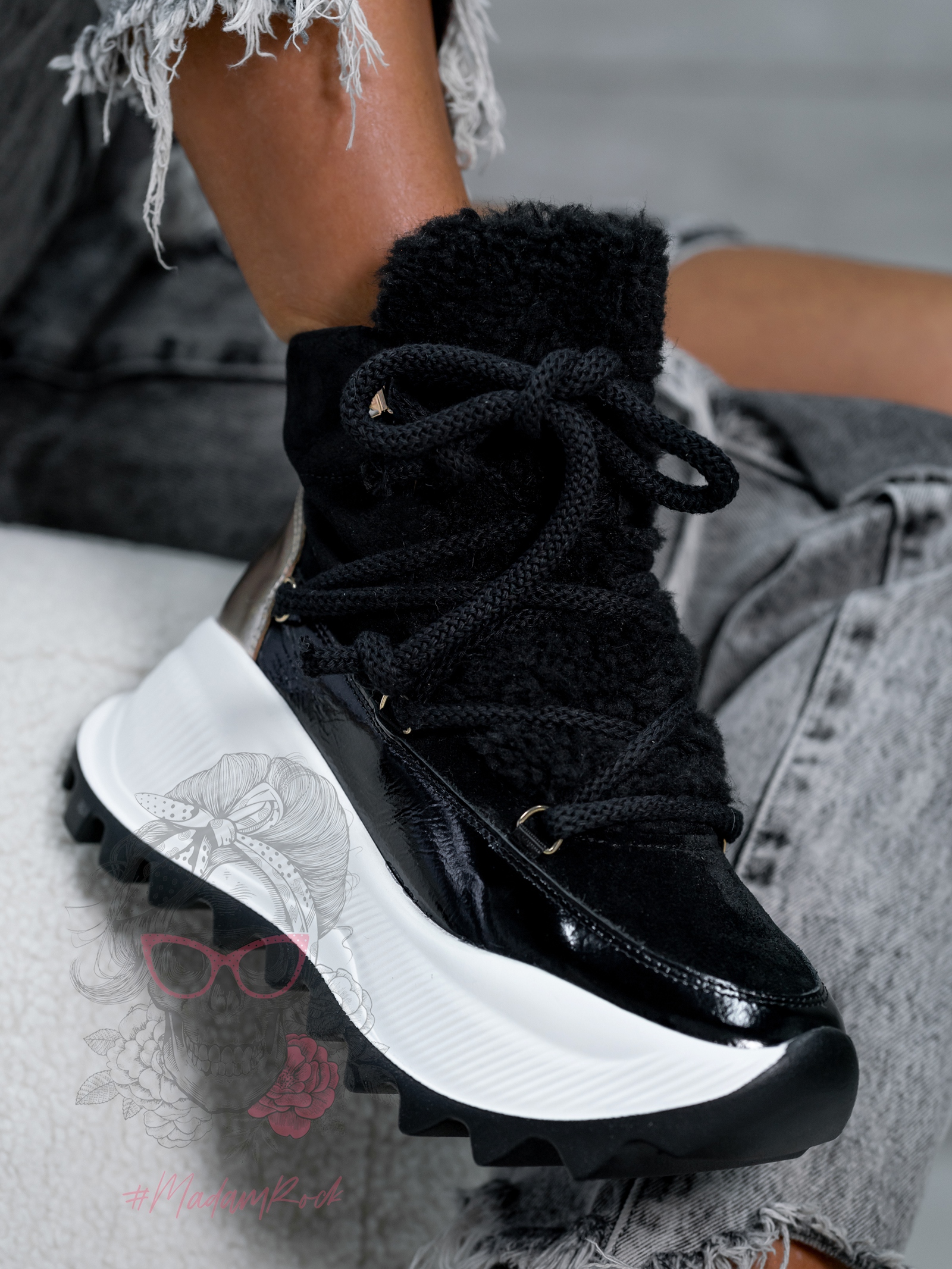 Sneakersy z kożuszkiem Madam Abrigo czarne Sneakersy z kożuszkiem Madam Abrigo czarne