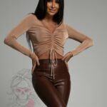 Spodnie rurki skórzane Biko brązowe