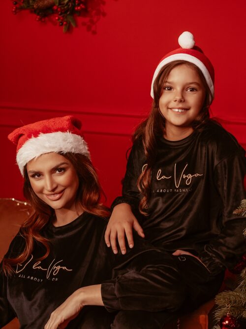 Komplet welurowy dziecięcy Mom&Kid-Logo czarny