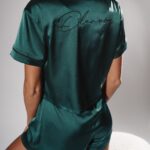 Piżama satynowa Ola Voga Good Night butelkowa zieleń