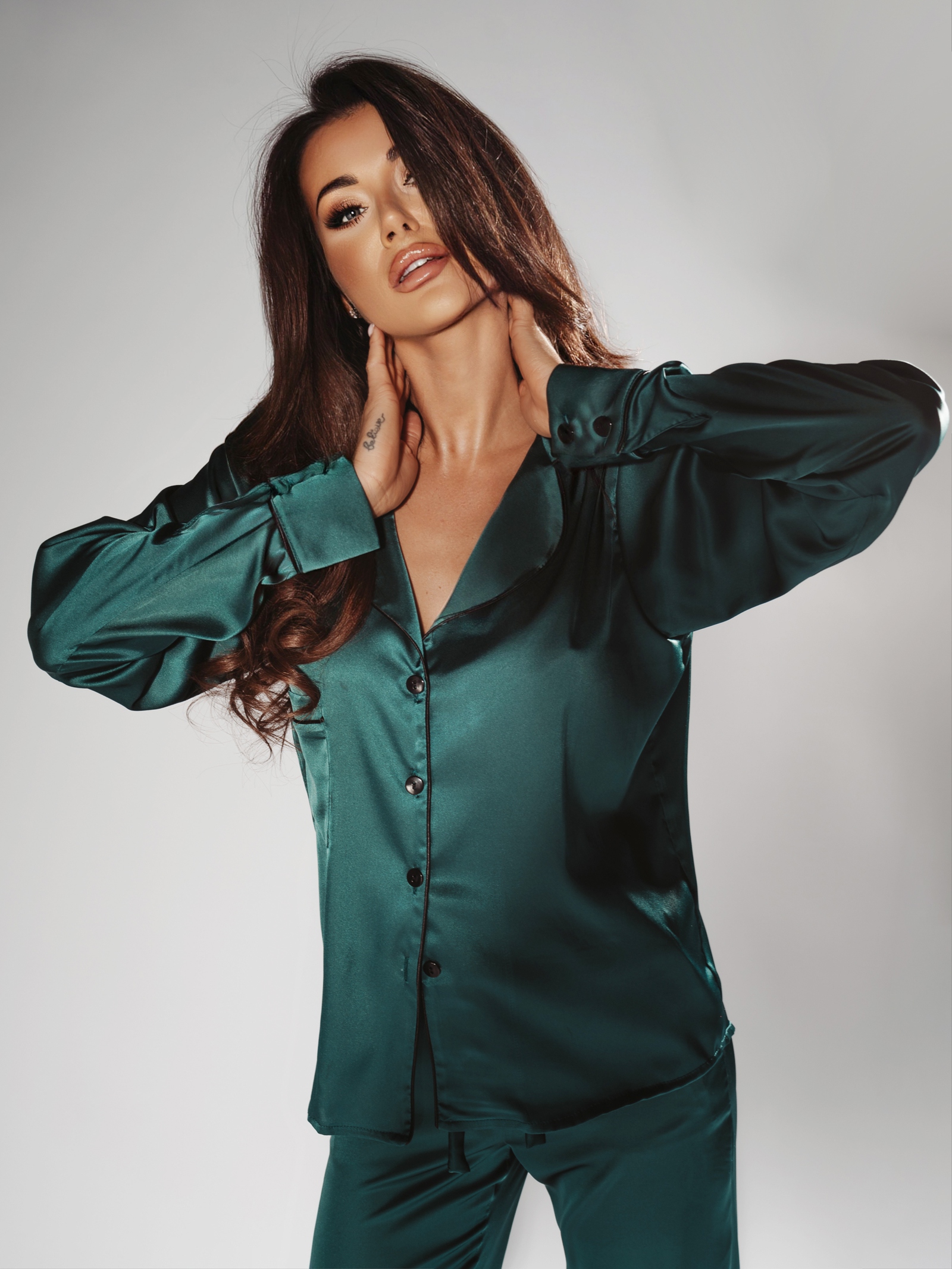 Piżama satynowa Ola Voga Chic Satin butelkowa zieleń