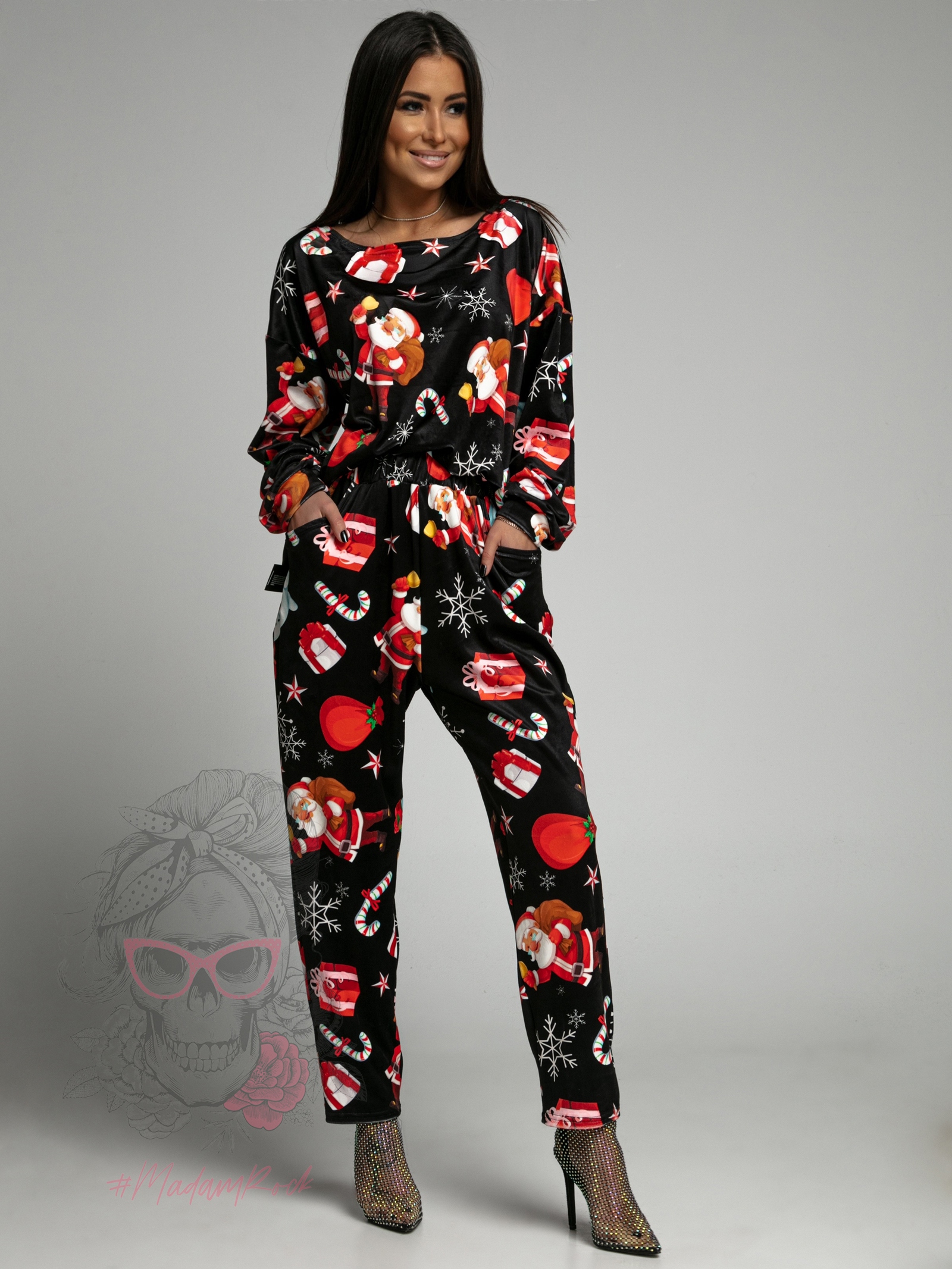 Komplet świąteczny welurowy MC Santas czarny