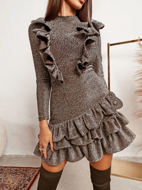 Sukienka z falbanką Frilly Dress c.srebrna