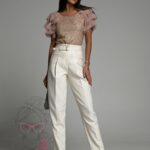 Bluzka cekinowa z tiulem Maleni pudrowa