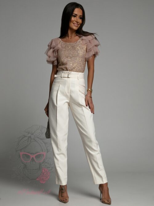 Bluzka cekinowa z tiulem Maleni pudrowa