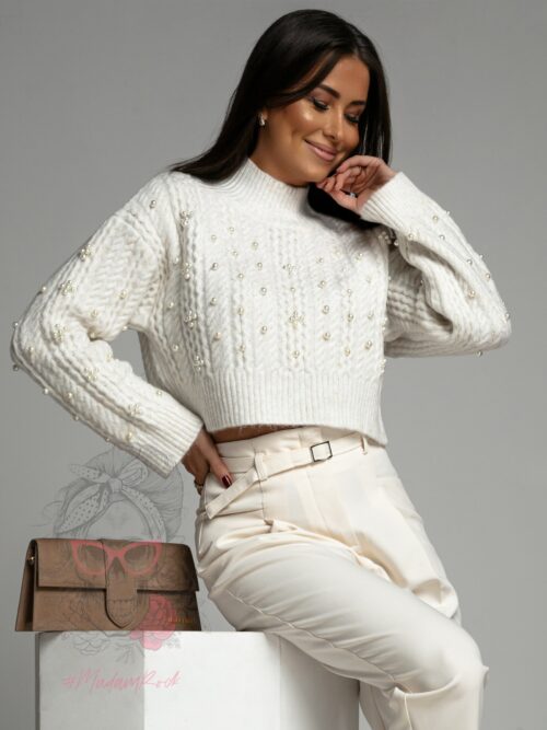 Sweterek z perłami Seaperl ecru