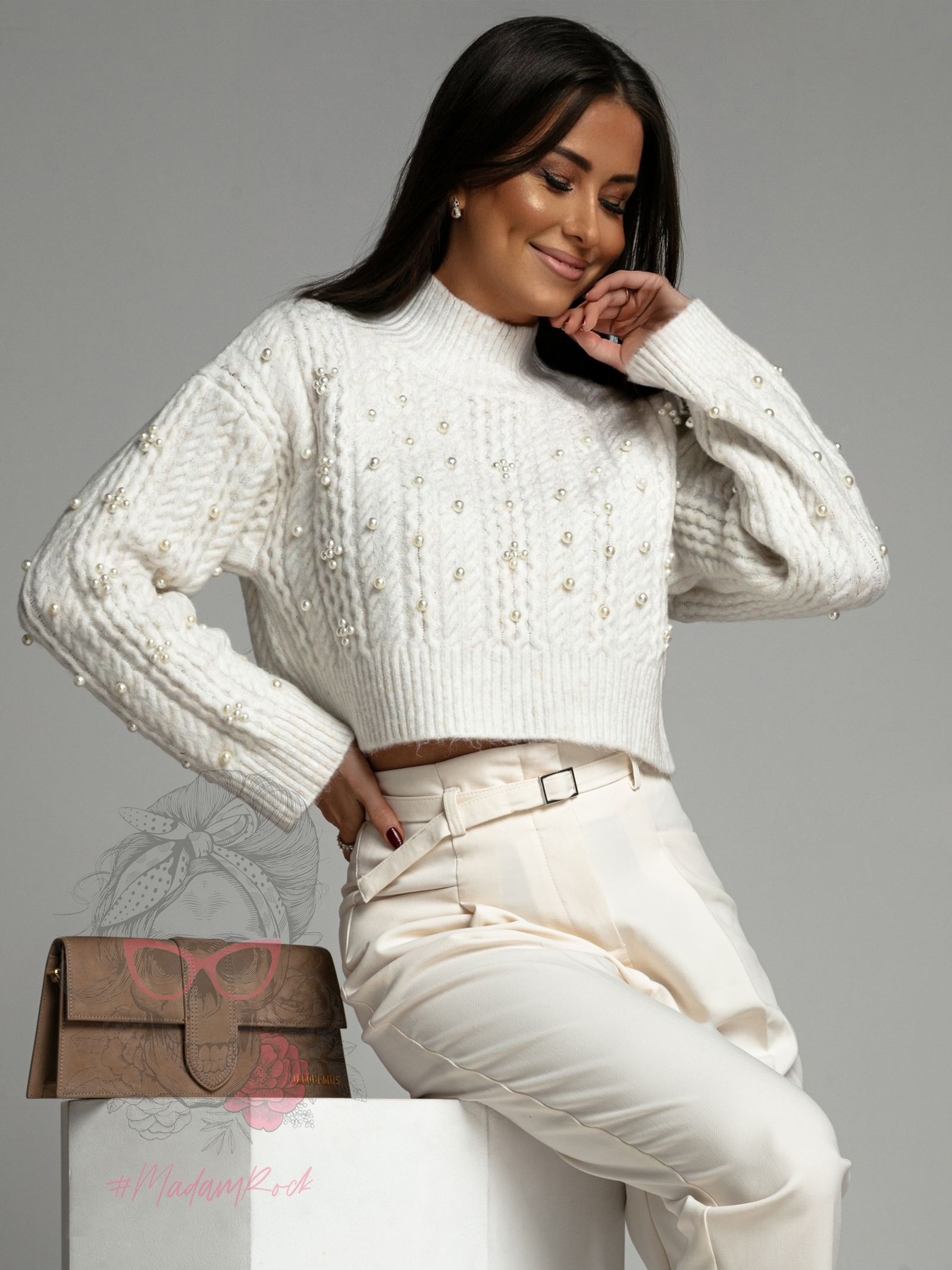 Sweterek z perłami Seaperl ecru