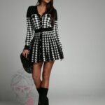 Komplet dzianinowy w pepitkę Serena czarno-biały