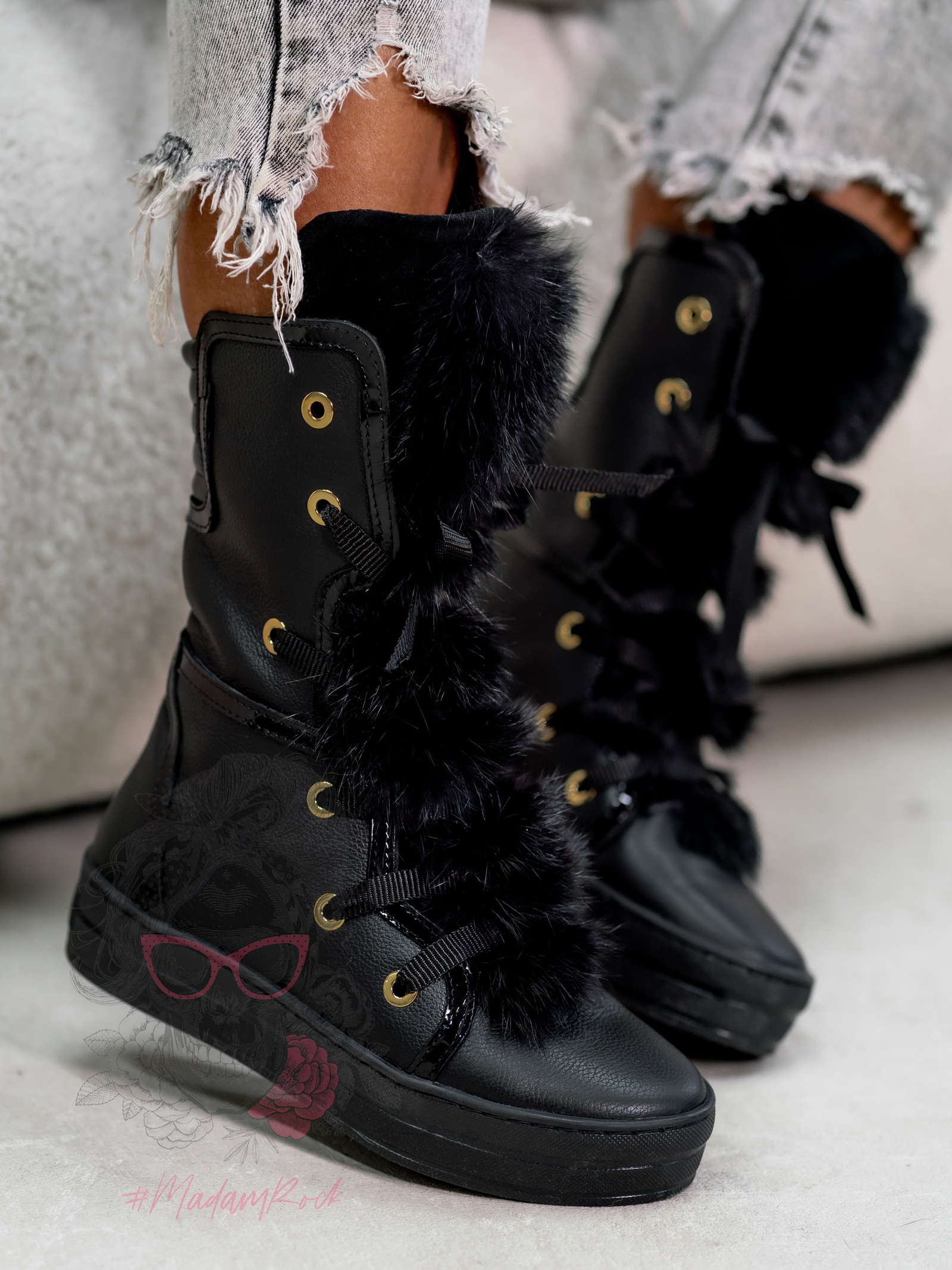 Śniegowce z futrem Madam Moto czarne