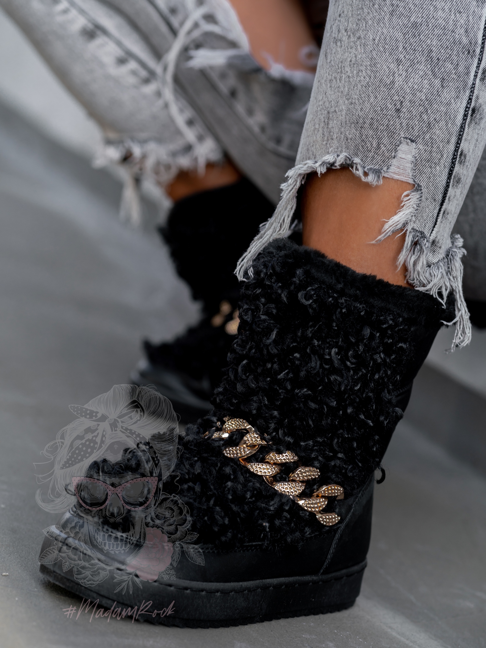 Śniegowce z kożuszkiem Madam Sheep czarne