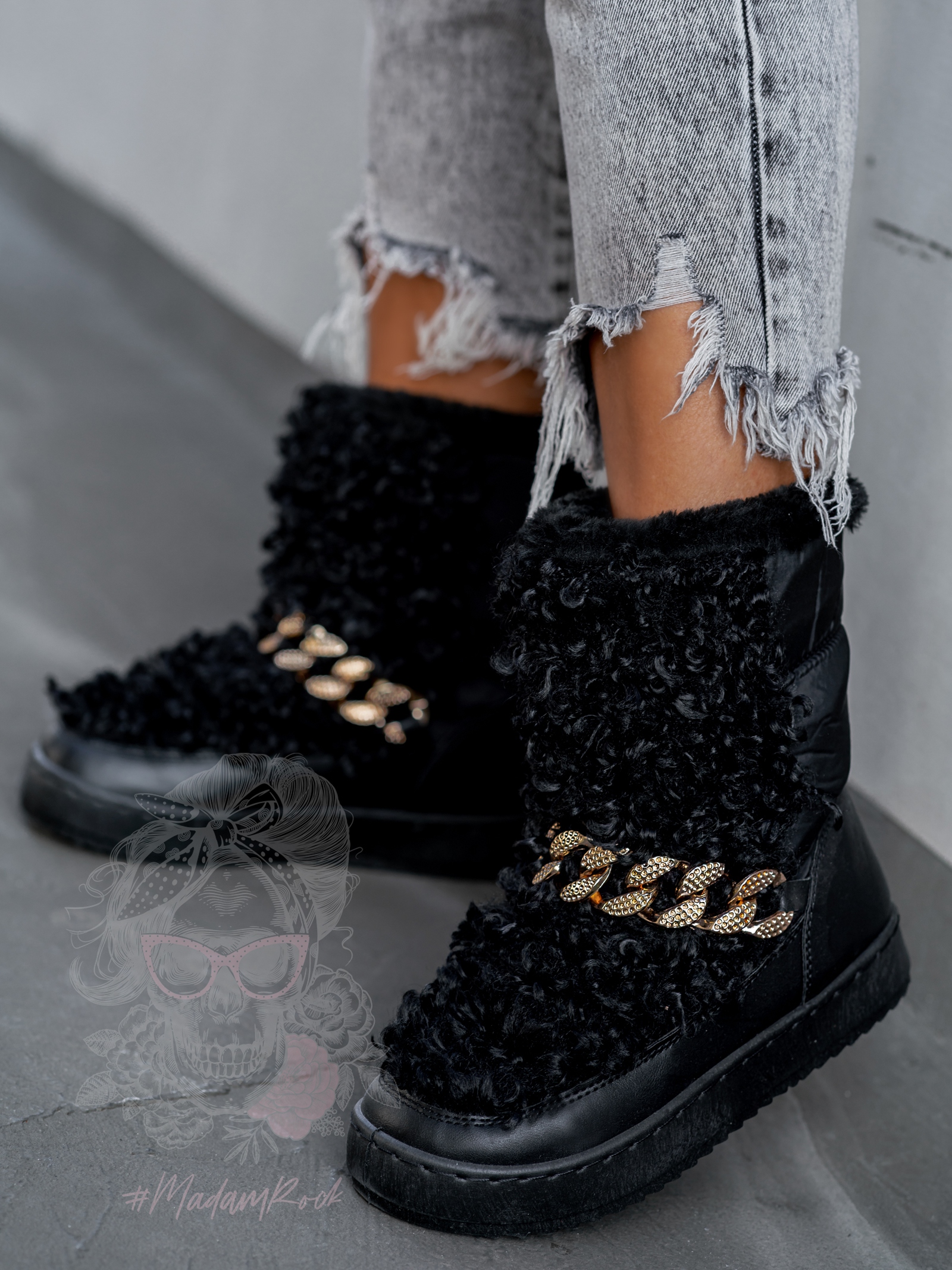 Śniegowce z kożuszkiem Madam Sheep czarne