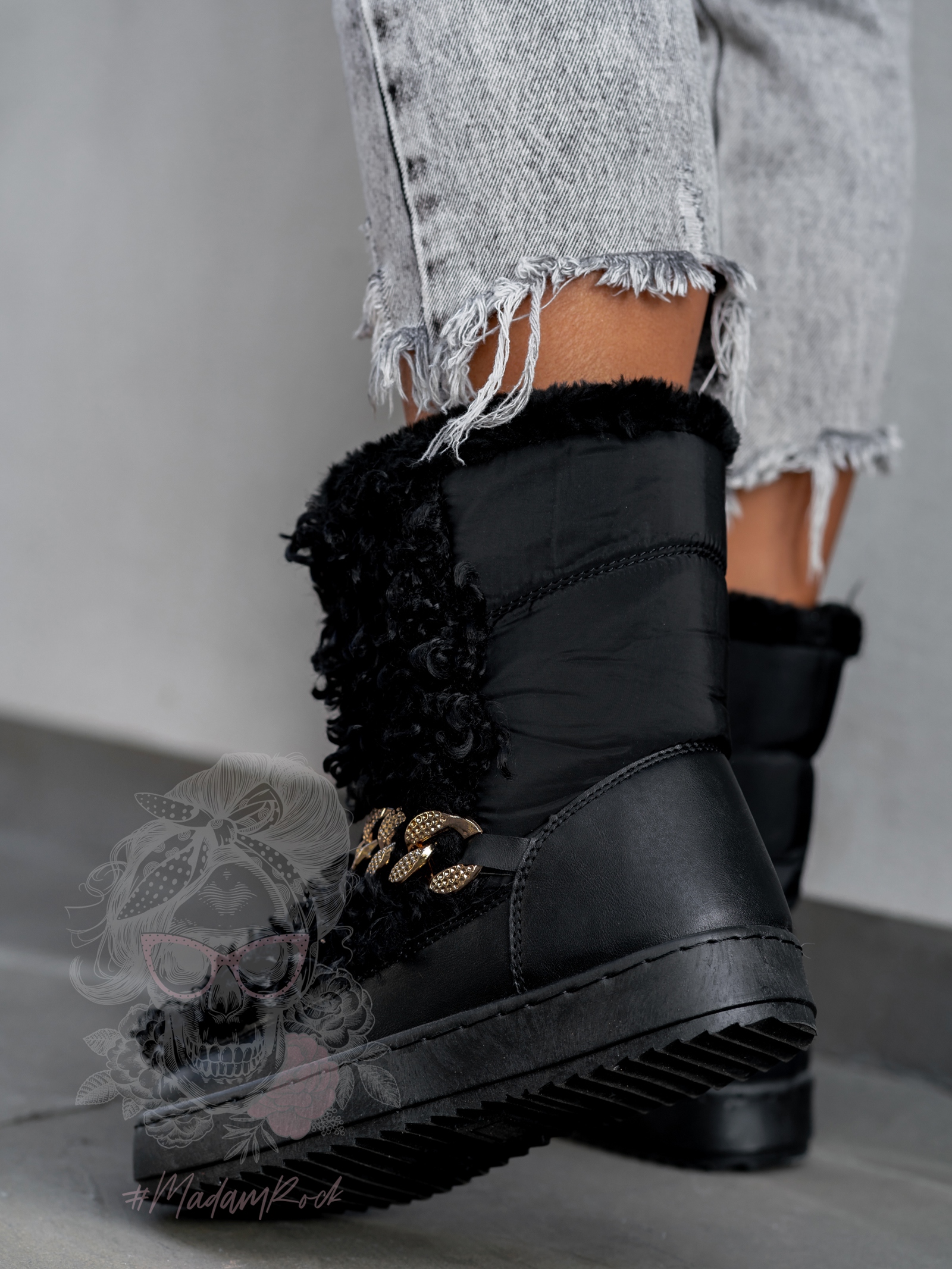 Śniegowce z kożuszkiem Madam Sheep czarne