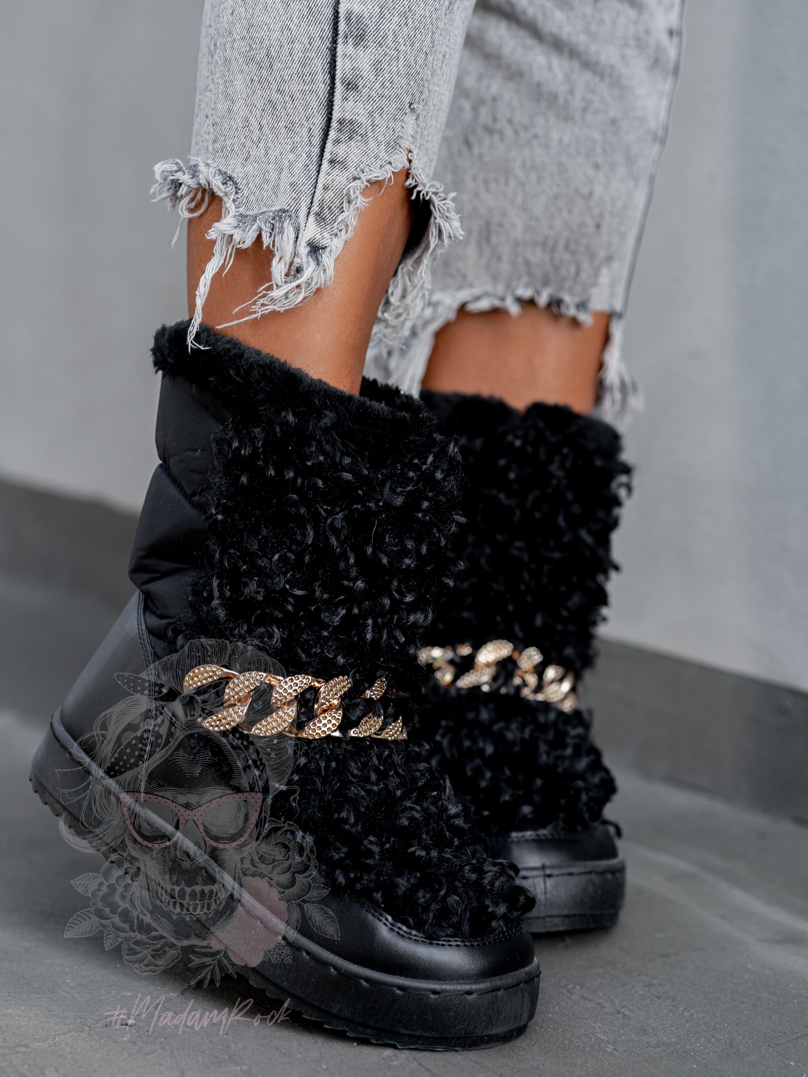 Śniegowce z kożuszkiem Madam Sheep czarne