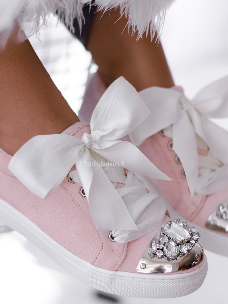 Trampki kokardziaki Rock Glam pudrowe