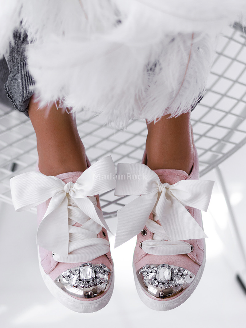 Trampki kokardziaki Rock Glam pudrowe