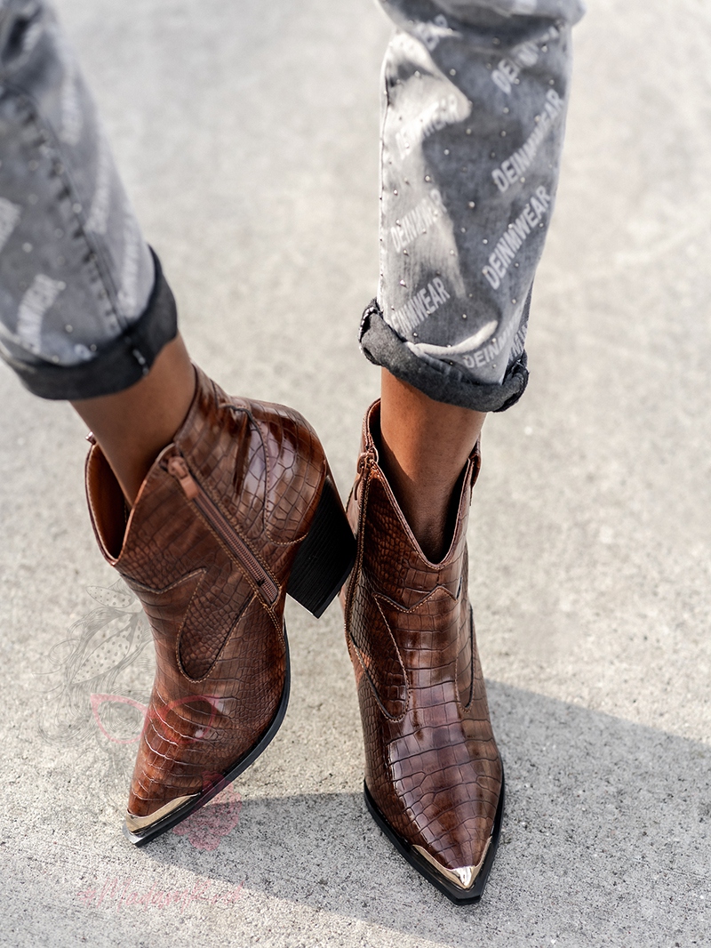 Botki w stylu kowbojskim Madam Ahiu brązowe