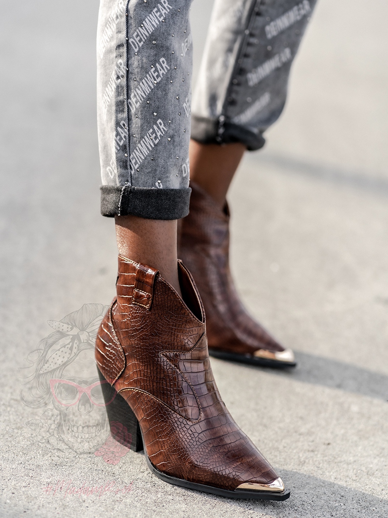 Botki w stylu kowbojskim Madam Ahiu brązowe