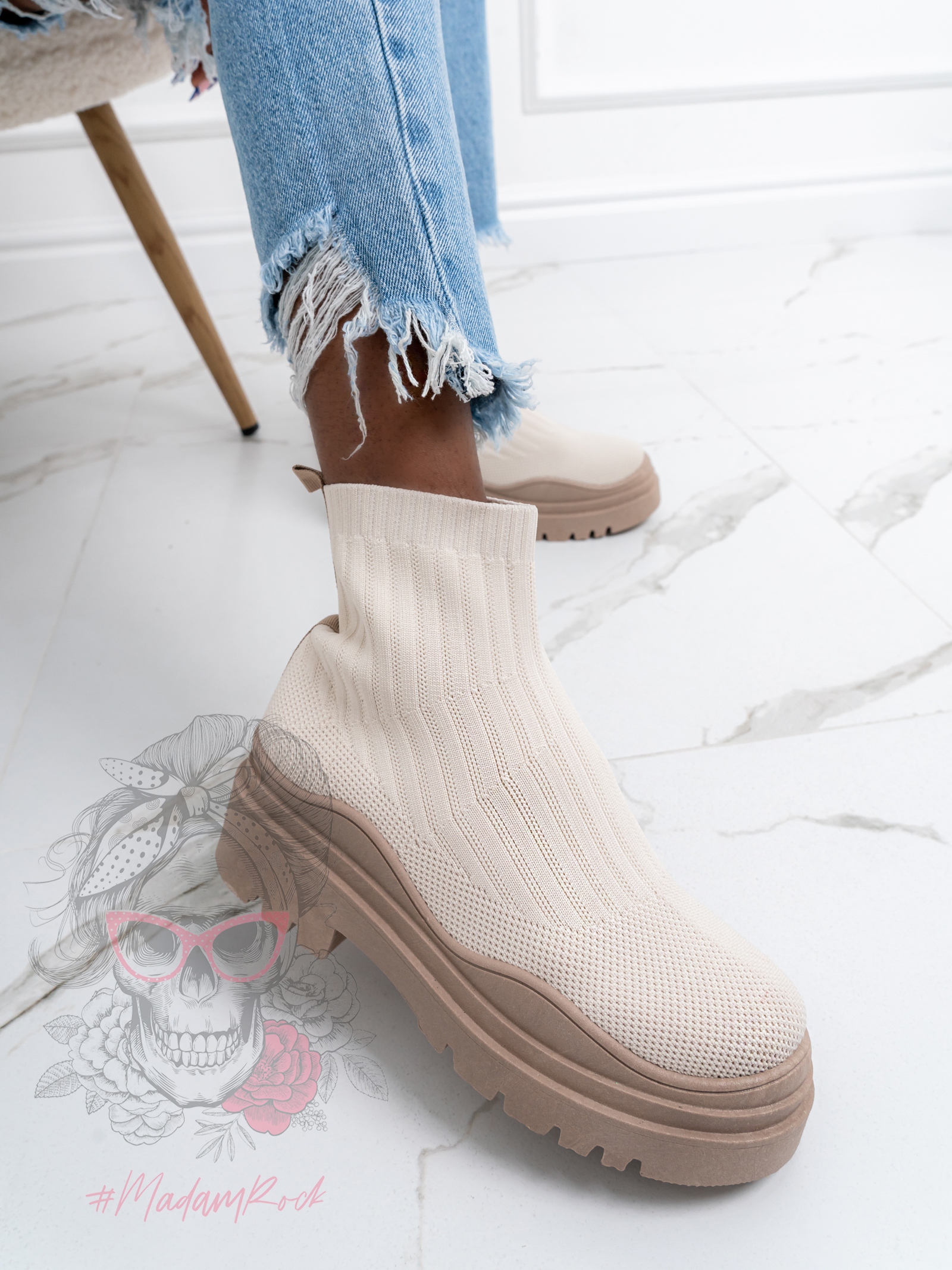 Botki skarpety Madam Tendo beżowe
