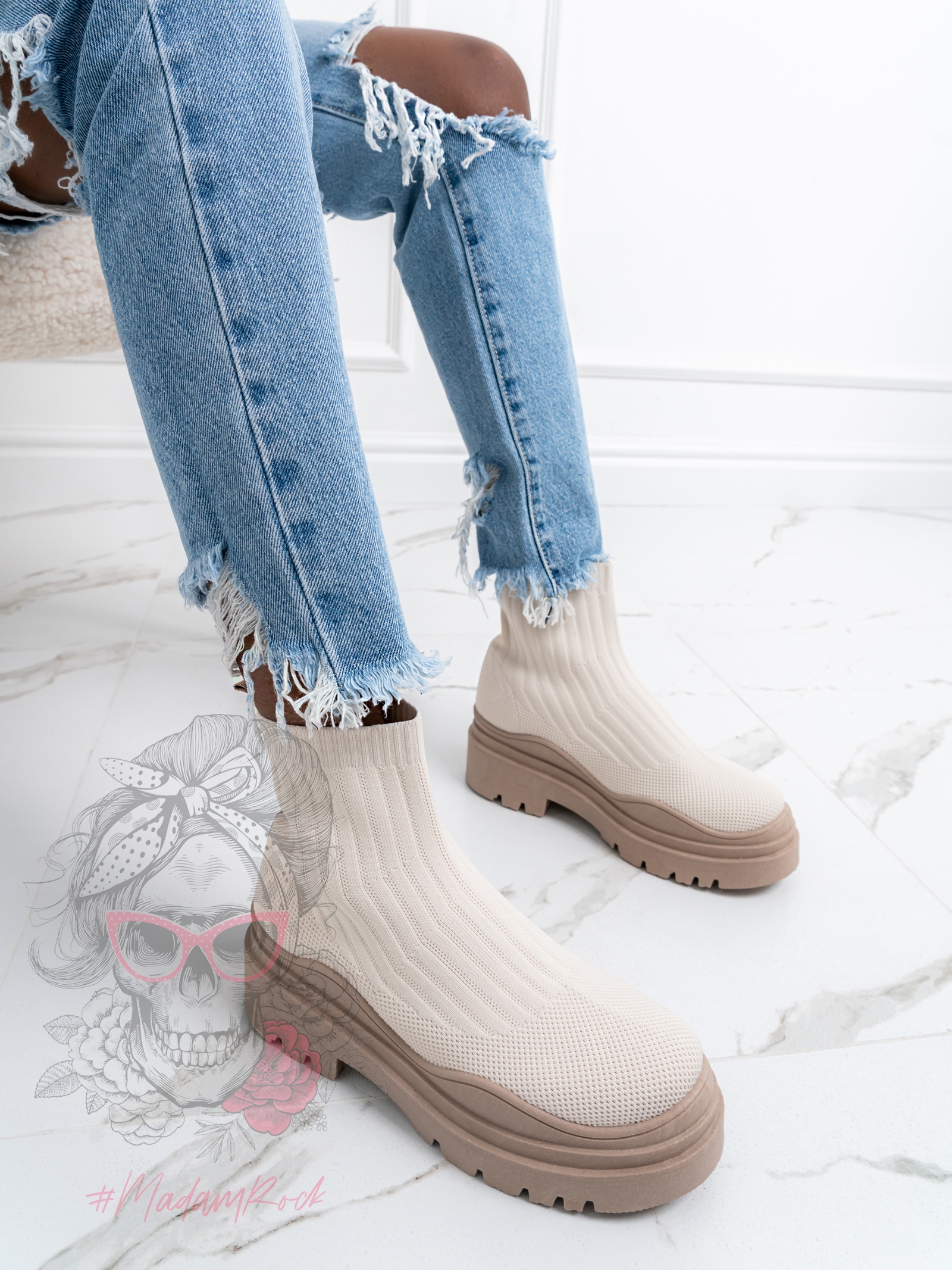 Botki skarpety Madam Tendo beżowe