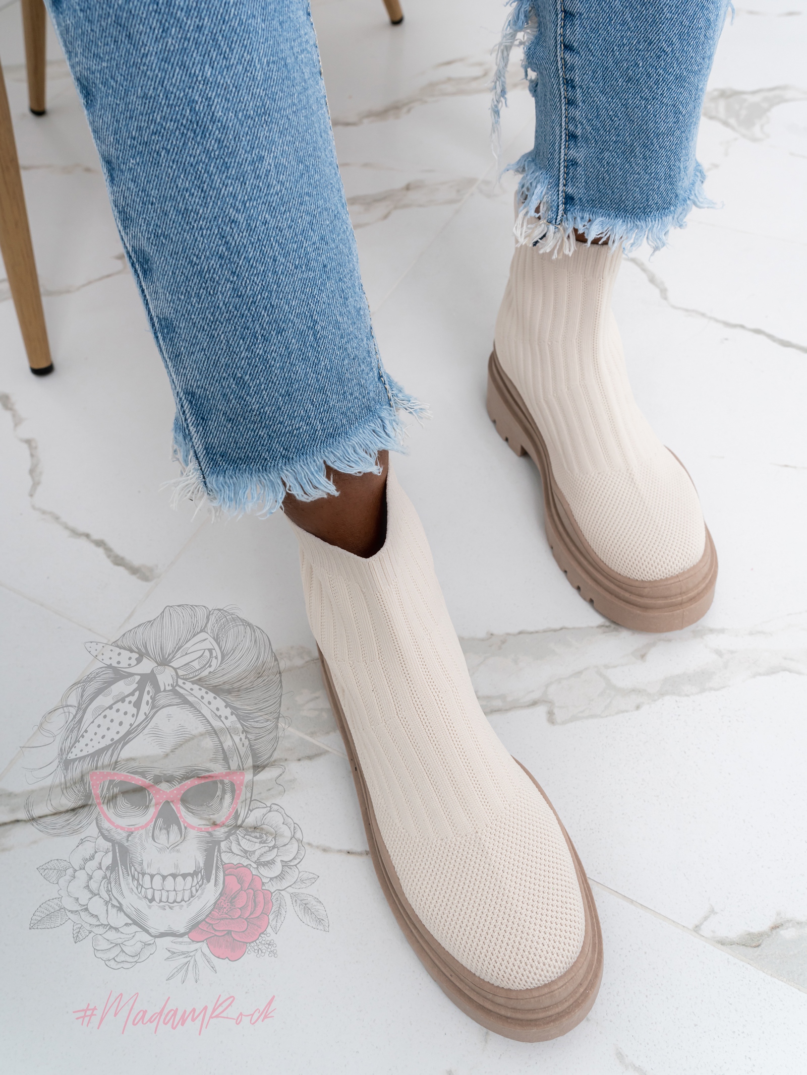 Botki skarpety Madam Tendo beżowe