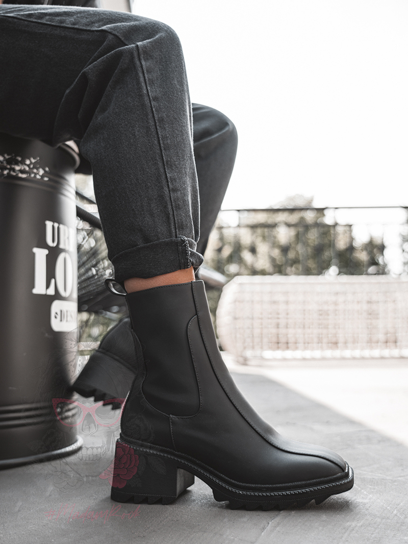 Botki na klocku Rock Gecor czarne