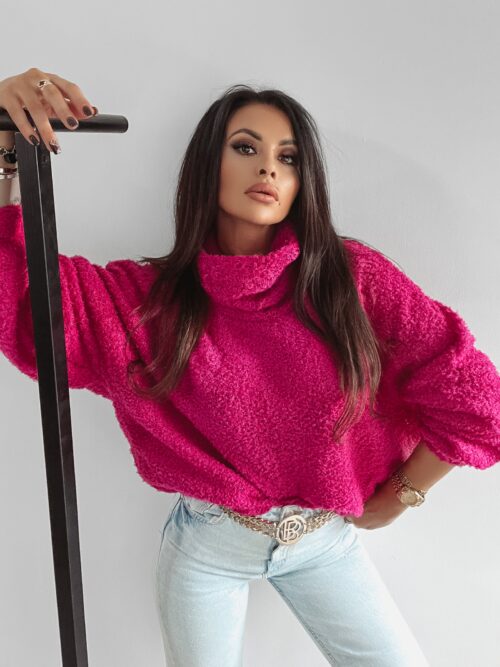 Sweter z wywijanym golfem Gerda Ola Voga amarantowy