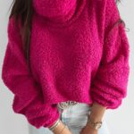 Sweter z wywijanym golfem Gerda Ola Voga amarantowy