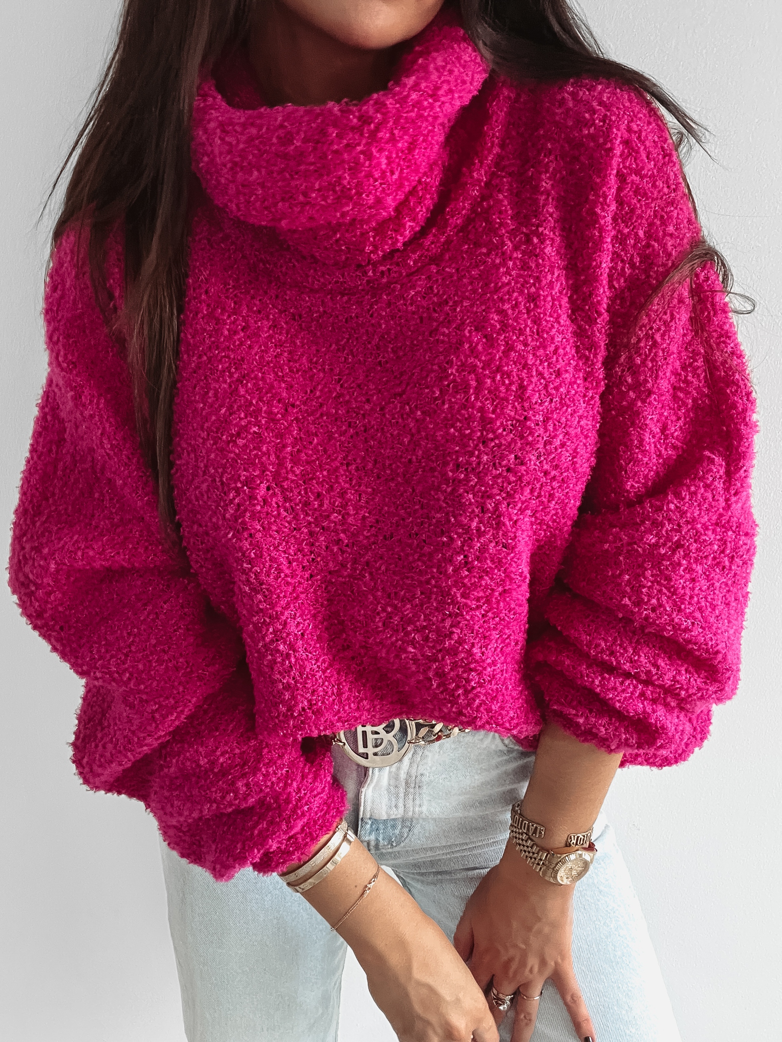 Sweter z wywijanym golfem Gerda Ola Voga amarantowy Sweter z wywijanym golfem Gerda Ola Voga amarantowy