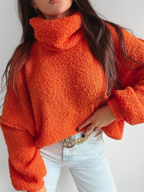 Sweter z wywijanym golfem Gerda Ola Voga pomarańczowy