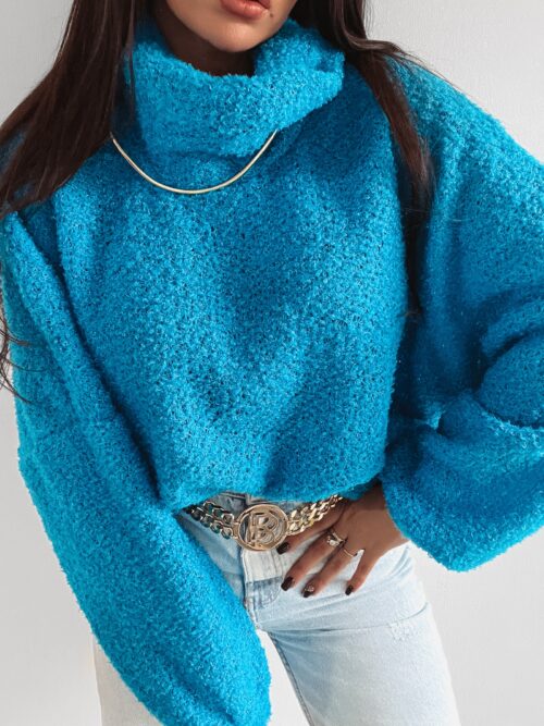 Sweter z wywijanym golfem Gerda Ola Voga niebieski