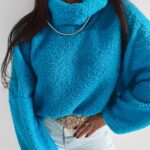 Sweter z wywijanym golfem Gerda Ola Voga niebieski