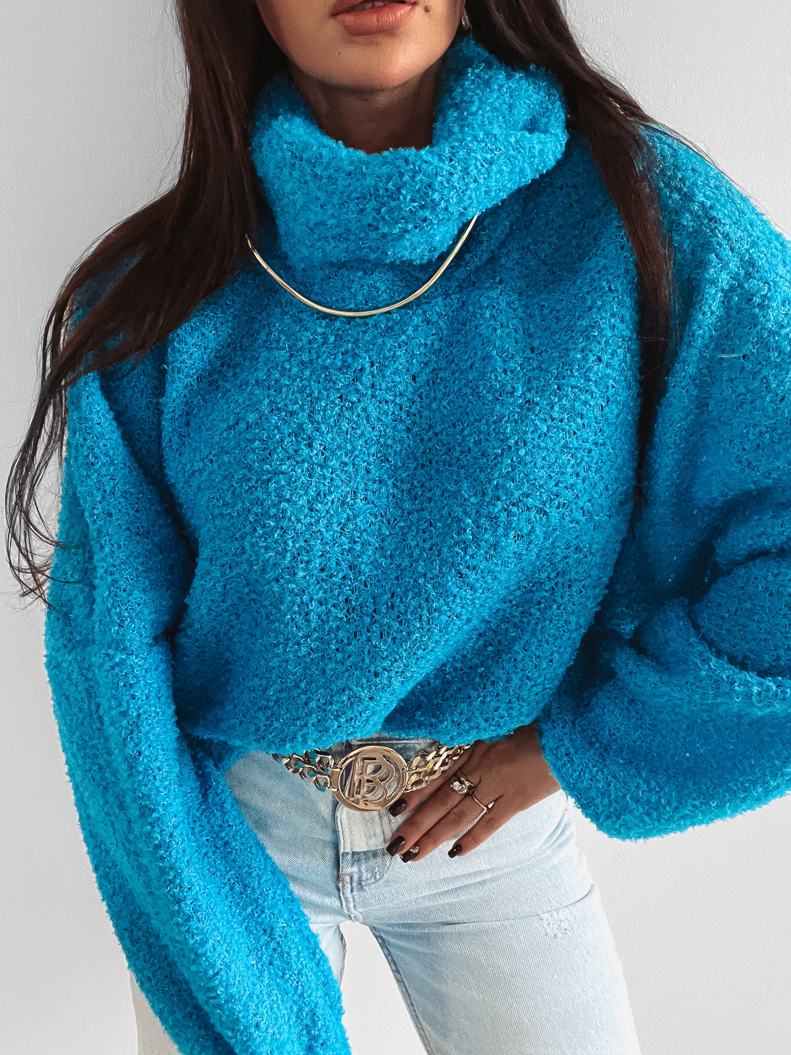 Sweter z wywijanym golfem Gerda Ola Voga niebieski