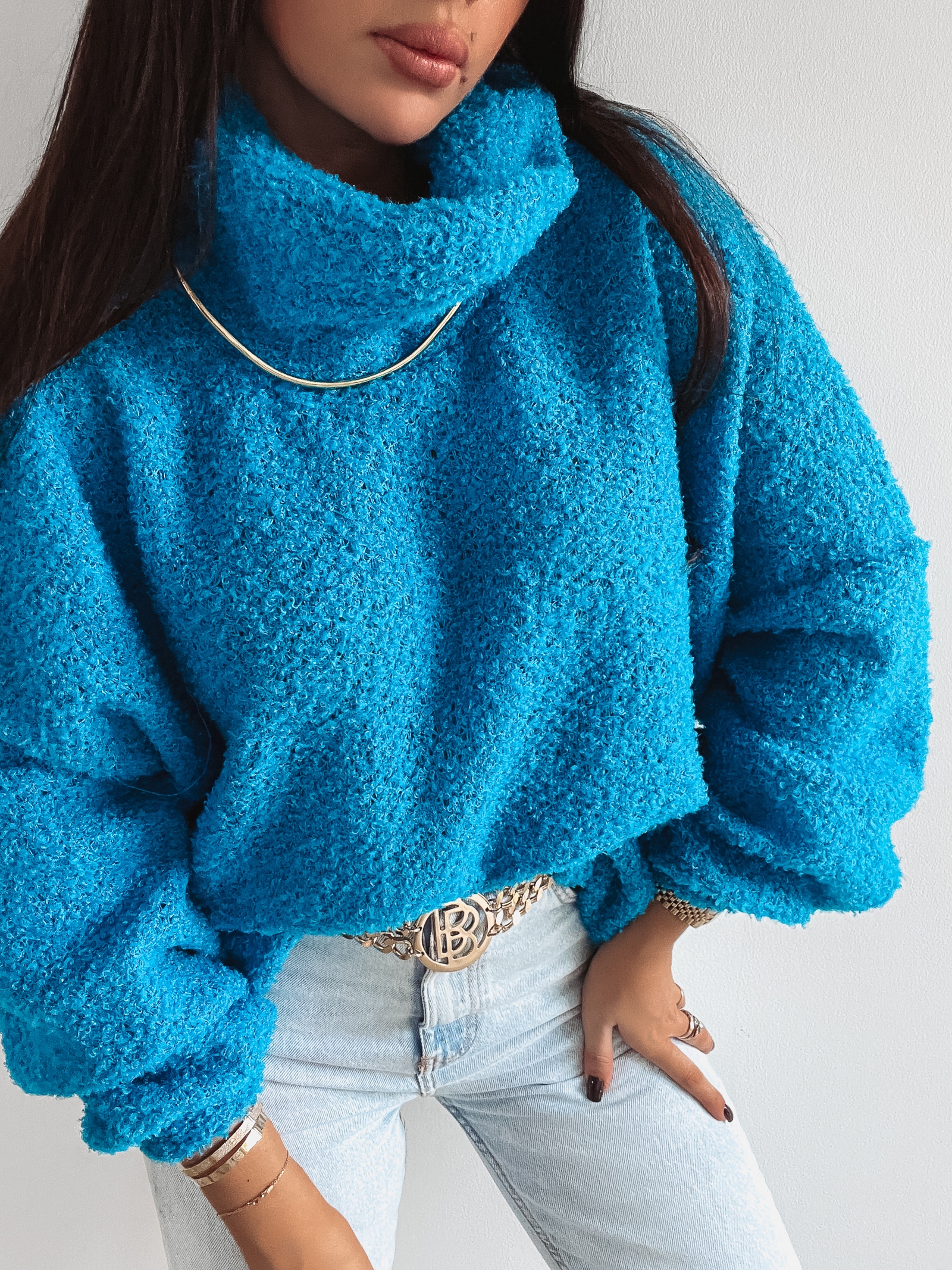 Sweter z wywijanym golfem Gerda Ola Voga niebieski