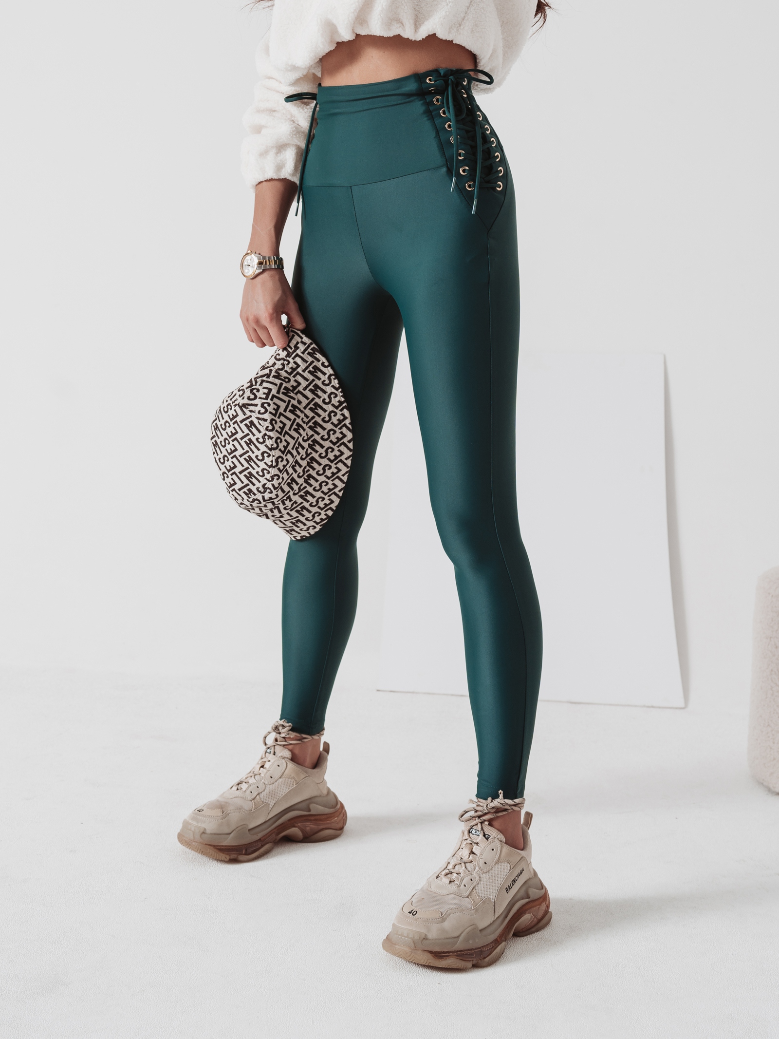 Legginsy ze sznurowaniem Rosalie Ola Voga butelkowa zieleń