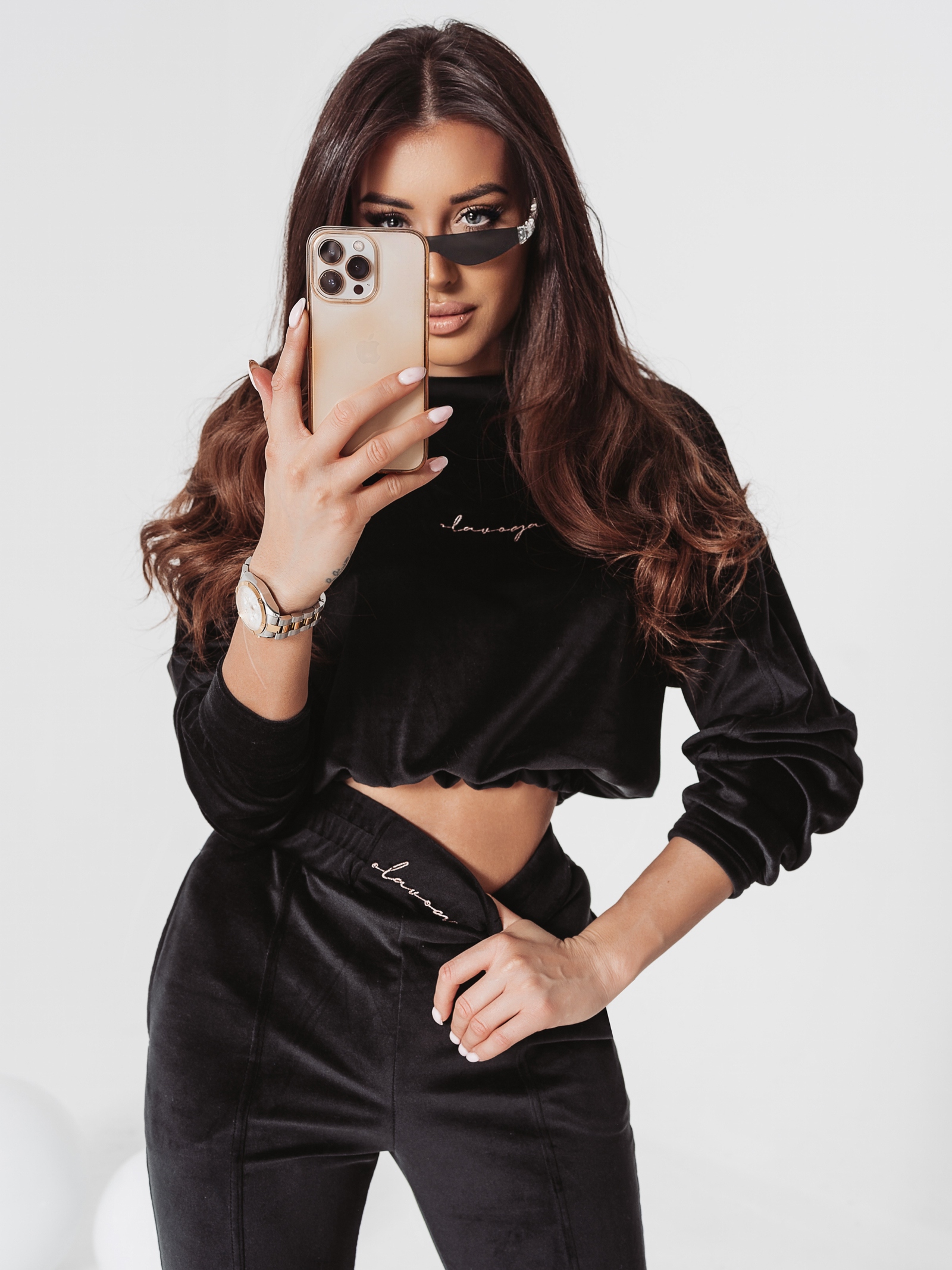 Komplet welurowy Kaylie Ola Voga czarny Komplet welurowy Kaylie Ola Voga czarny